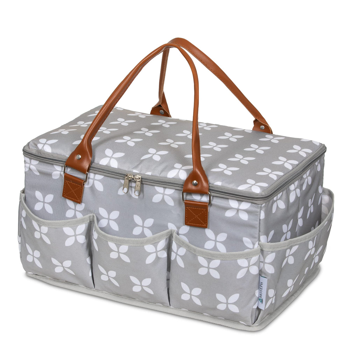 Moteph extra-large diaper caddy with craft cover keeps essentials organized and dust-free during travel.
