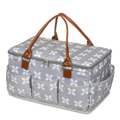 Moteph extra-large diaper caddy with craft cover keeps essentials organized and dust-free during travel.