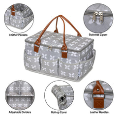 Moteph diaper caddy zip-top cover protects items from dust while on the go.