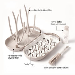MOTHER-K travel bottle drying rack portable travel-ready design fits in a diaper bag.