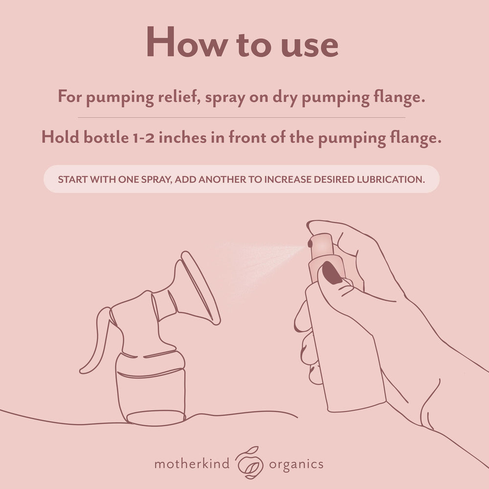 Breast massage with Motherkind Organics Pumping Spray after pumping.
