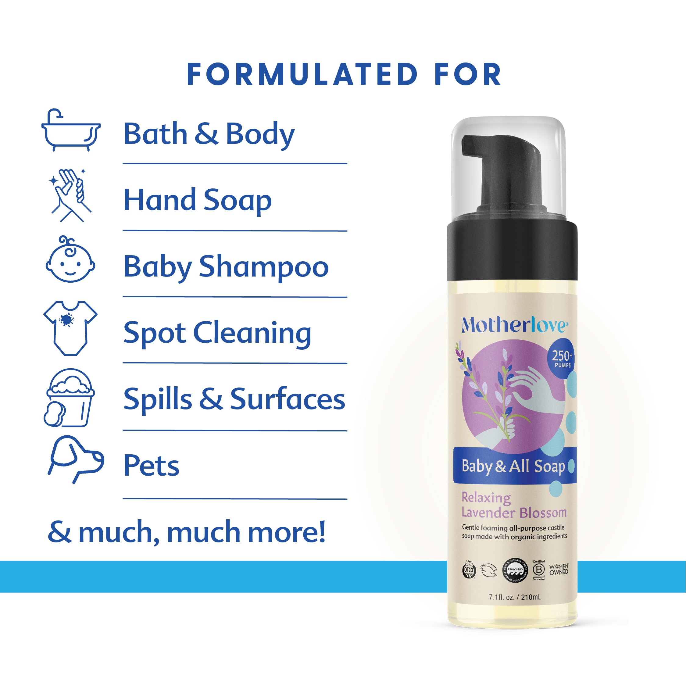 Motherlove Baby & All Soap lavender blossom bottle with calming bath time scent