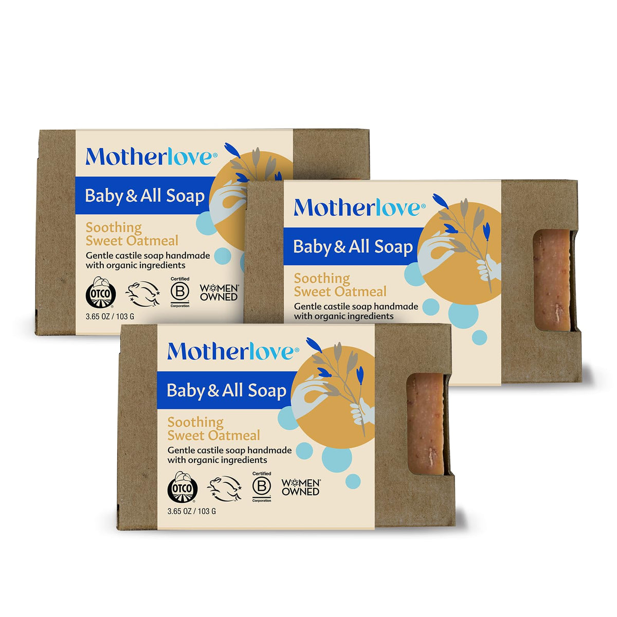Motherlove Baby & All Soap trio pack for gentle cleansing of baby's skin