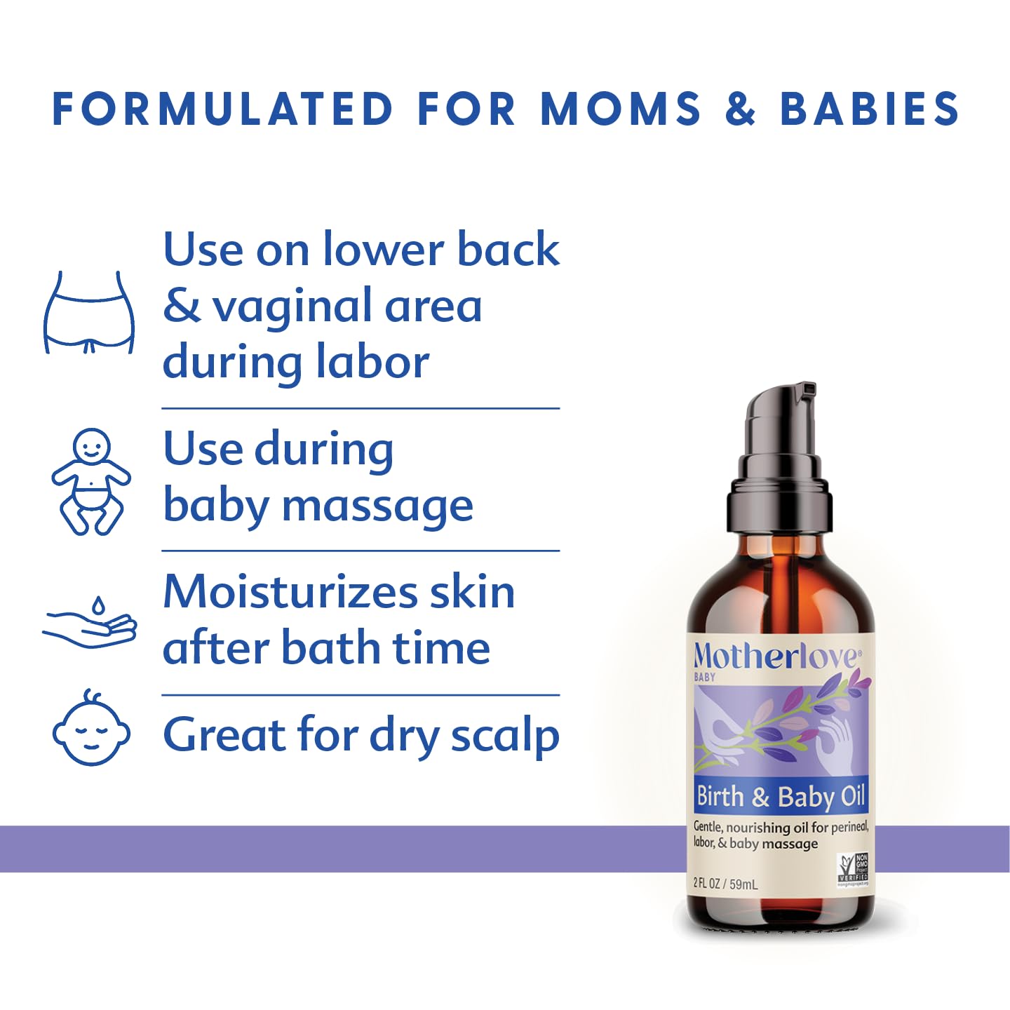 Labor massage with Motherlove Birth & Baby Oil showing gentle perineal care