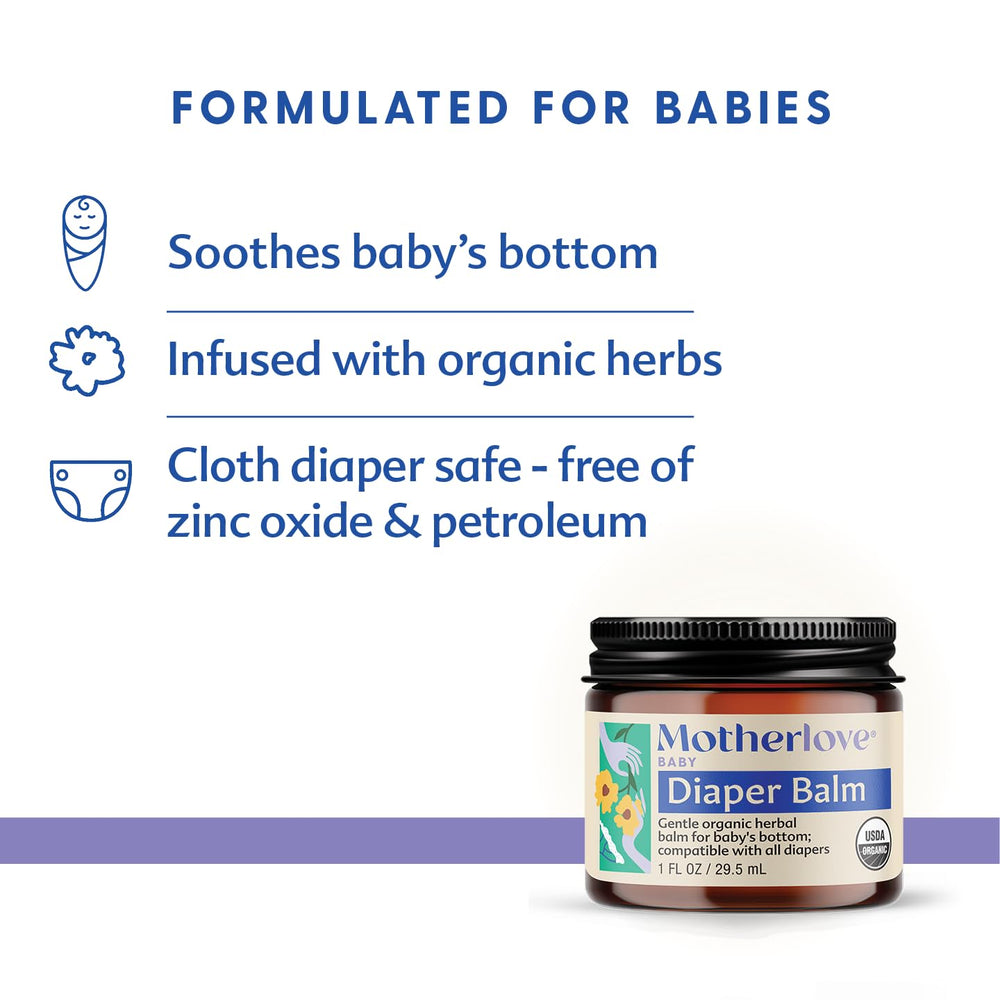 Applying Motherlove Diaper Balm to baby's bottom for soothing care