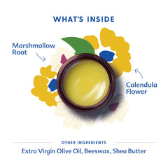 Motherlove Nipple Cream ingredients scene emphasizing olive oil, beeswax, calendula for skin moisture.