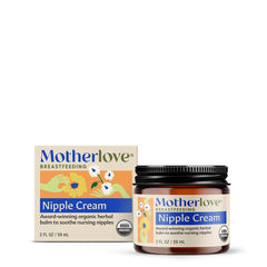 Motherlove Nipple Cream tube closeup showing unscented, lanolin-free formula for nursing comfort.