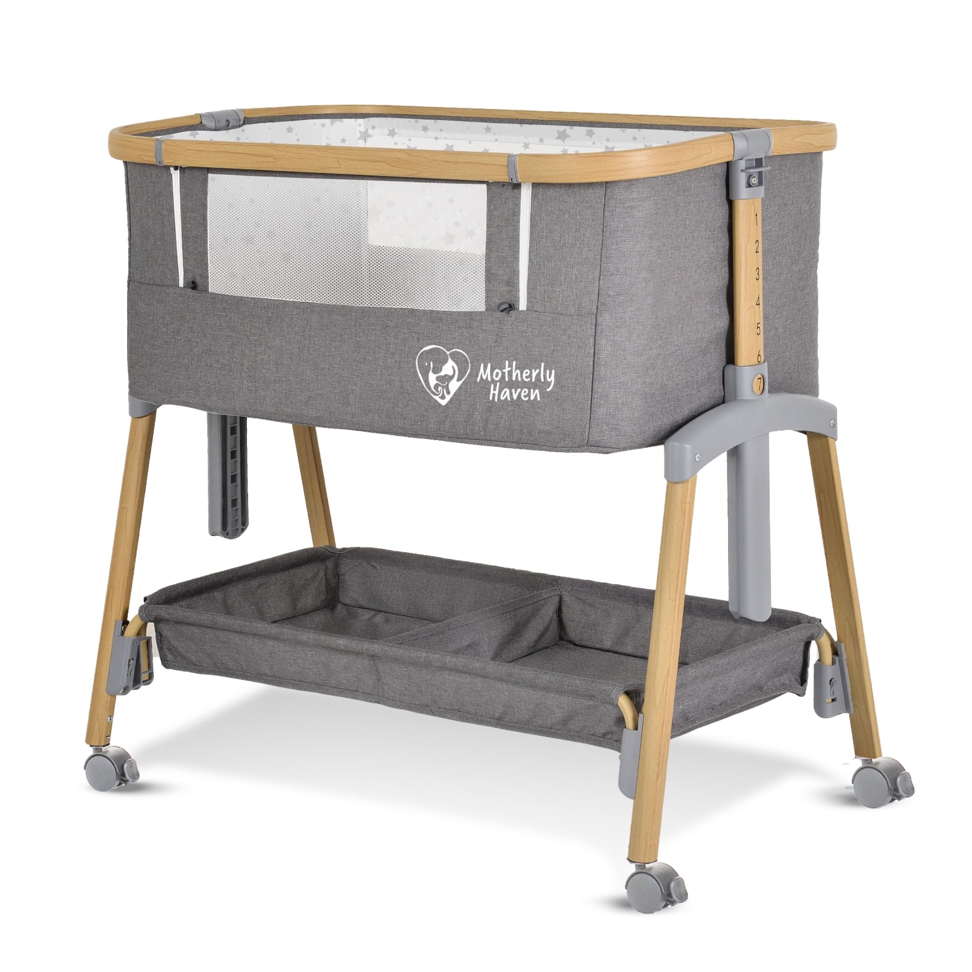 Motherly Haven bassinet bedside sleeper assembly demonstrates quick setup.