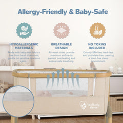 Motherly Haven 7-height adjustment feature matches bed height.