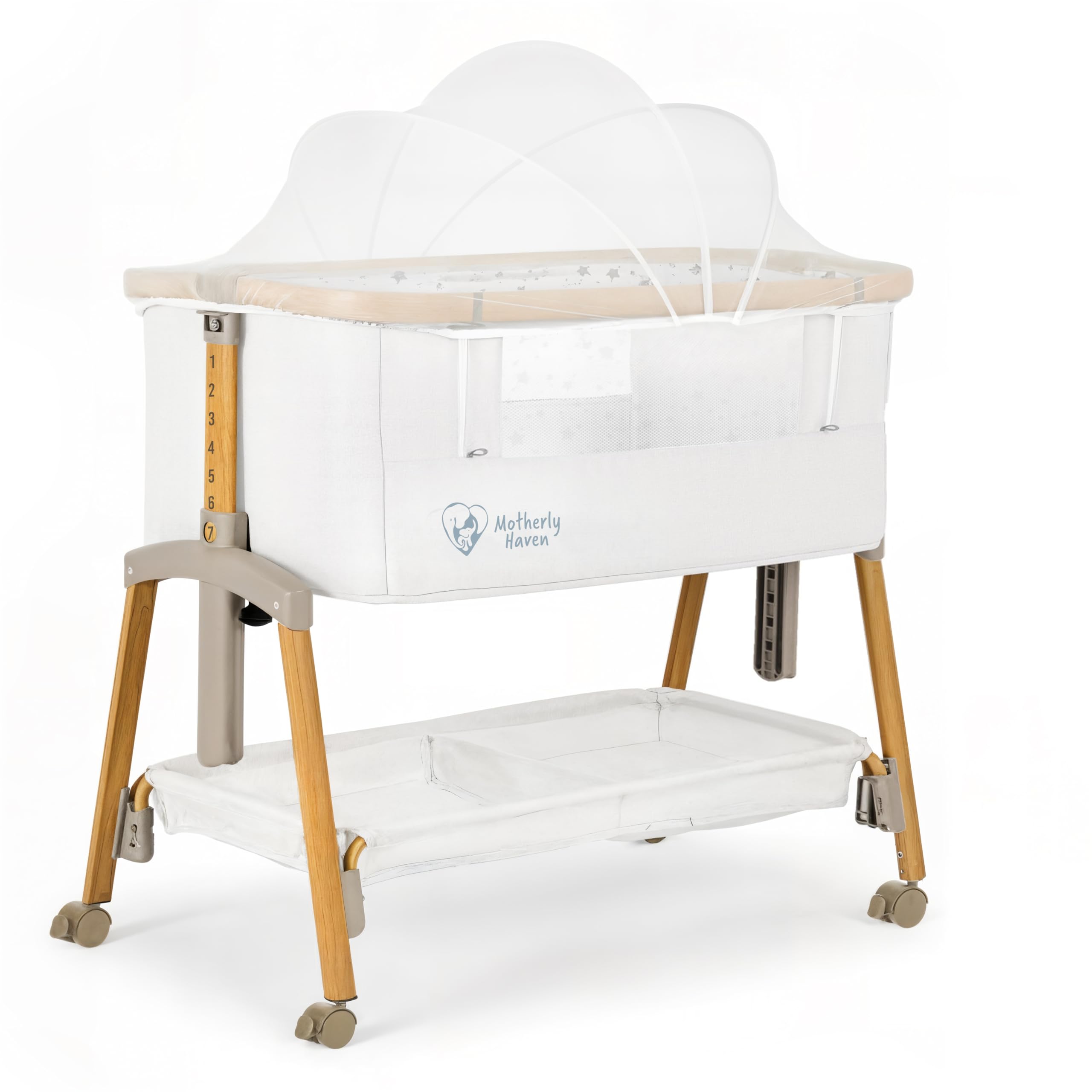 Motherly Haven bassinet with breathable mesh sides for airy sleep