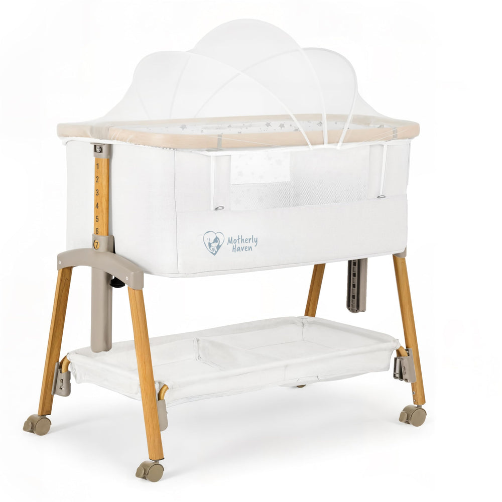 Motherly Haven bassinet with breathable mesh sides for airy sleep
