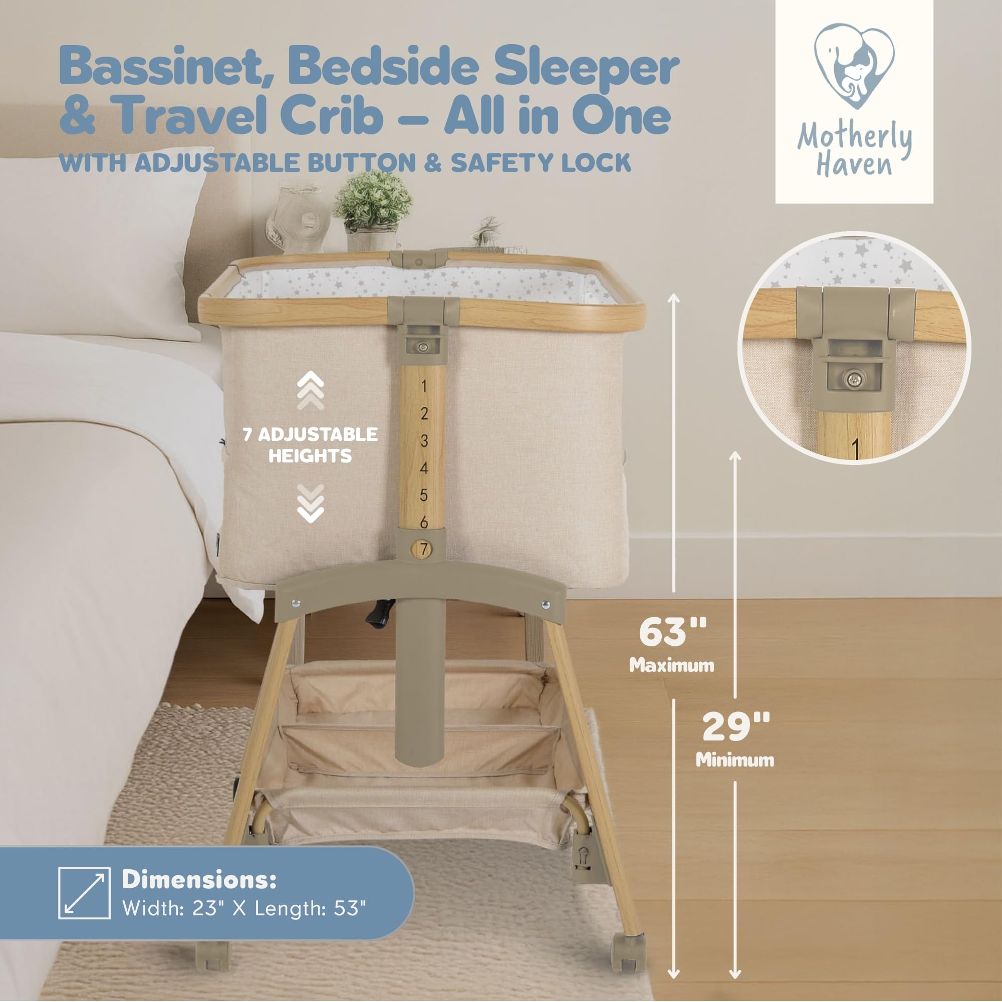 Motherly Haven bedside sleeper design shown for easy nighttime access.