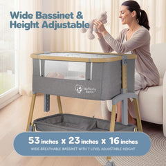 Motherly Haven bassinet breathable mesh sides promote airflow for newborn comfort.