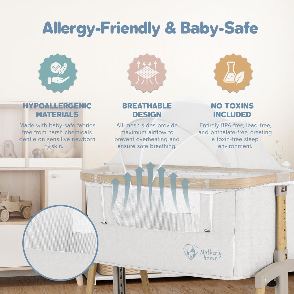 Motherly Haven bassinet wheels with locks enable easy movement