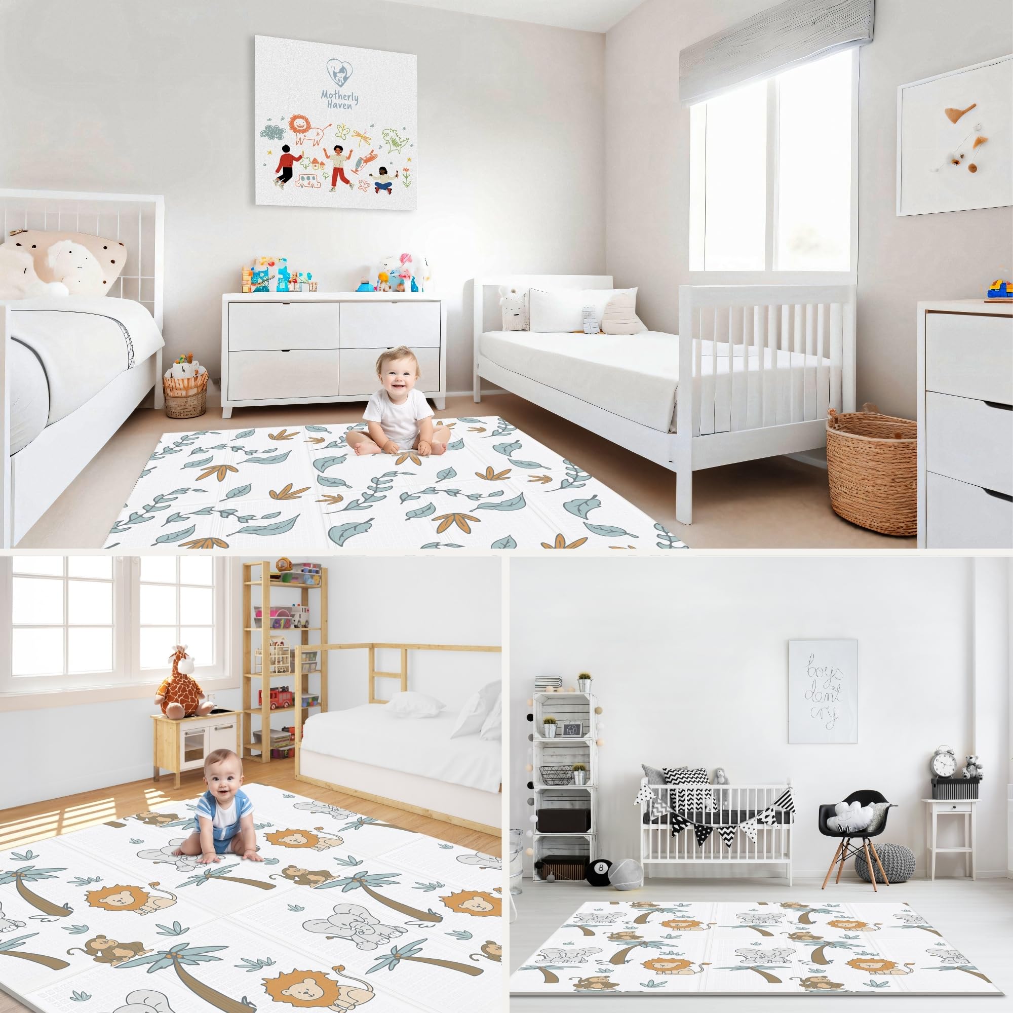 Motherly Haven Safari Play Mat non-slip texture keeps babies safe during play.