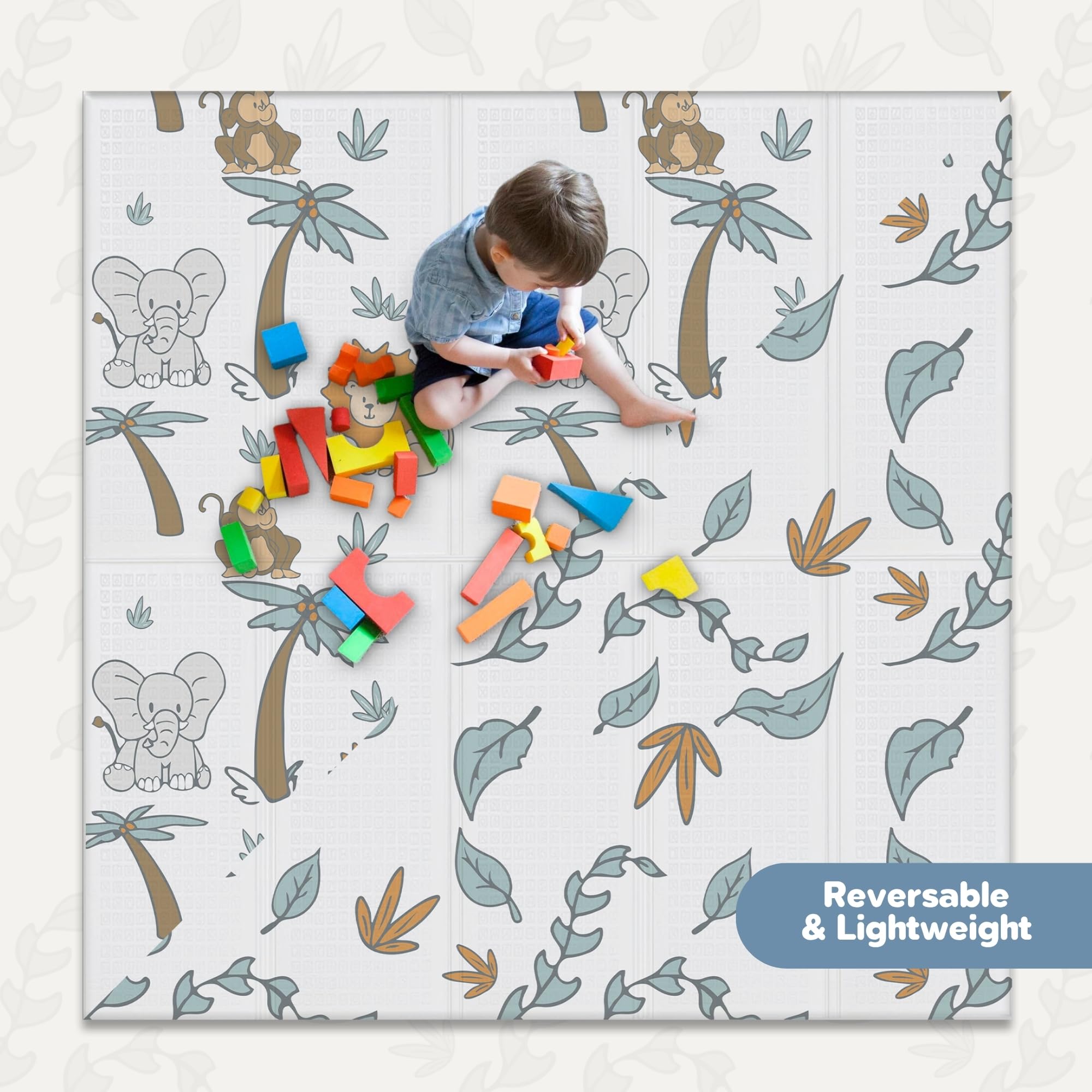 Motherly Haven Safari Play Mat reversible design offers two stylish looks.