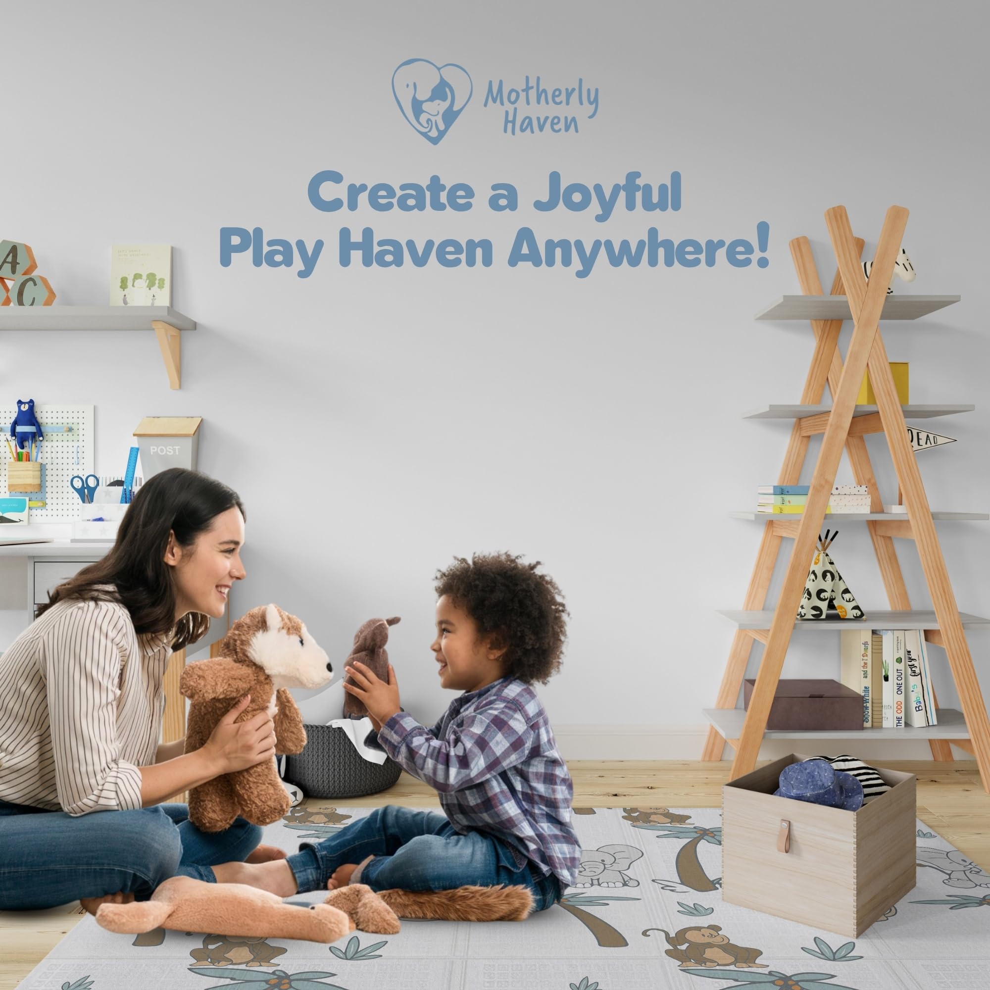 Motherly Haven Safari Play Mat travel-ready, folds for on-the-go families.