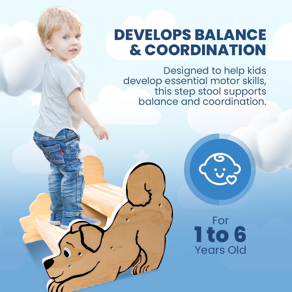 Motherly Haven stool anti-slip surface keeps little feet secure during handwashing and potty time.