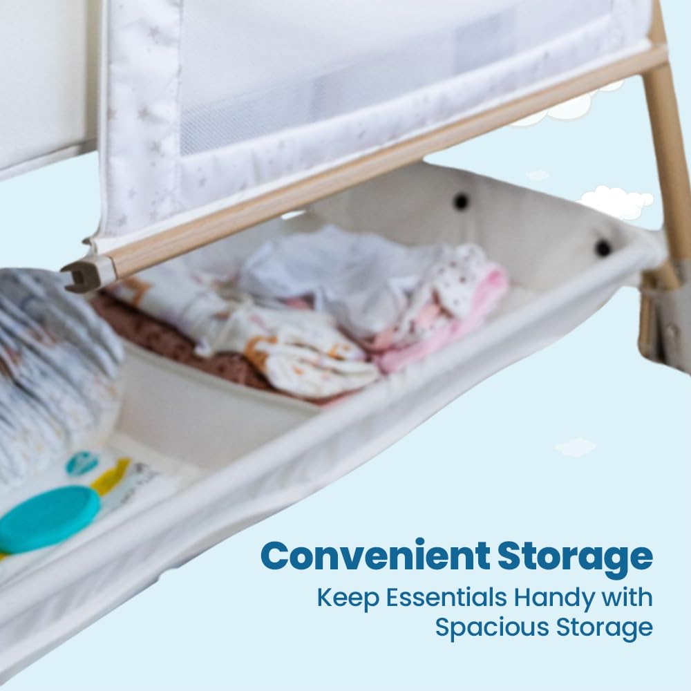 Motherly Haven under-bed storage keeps essentials within arm’s reach.