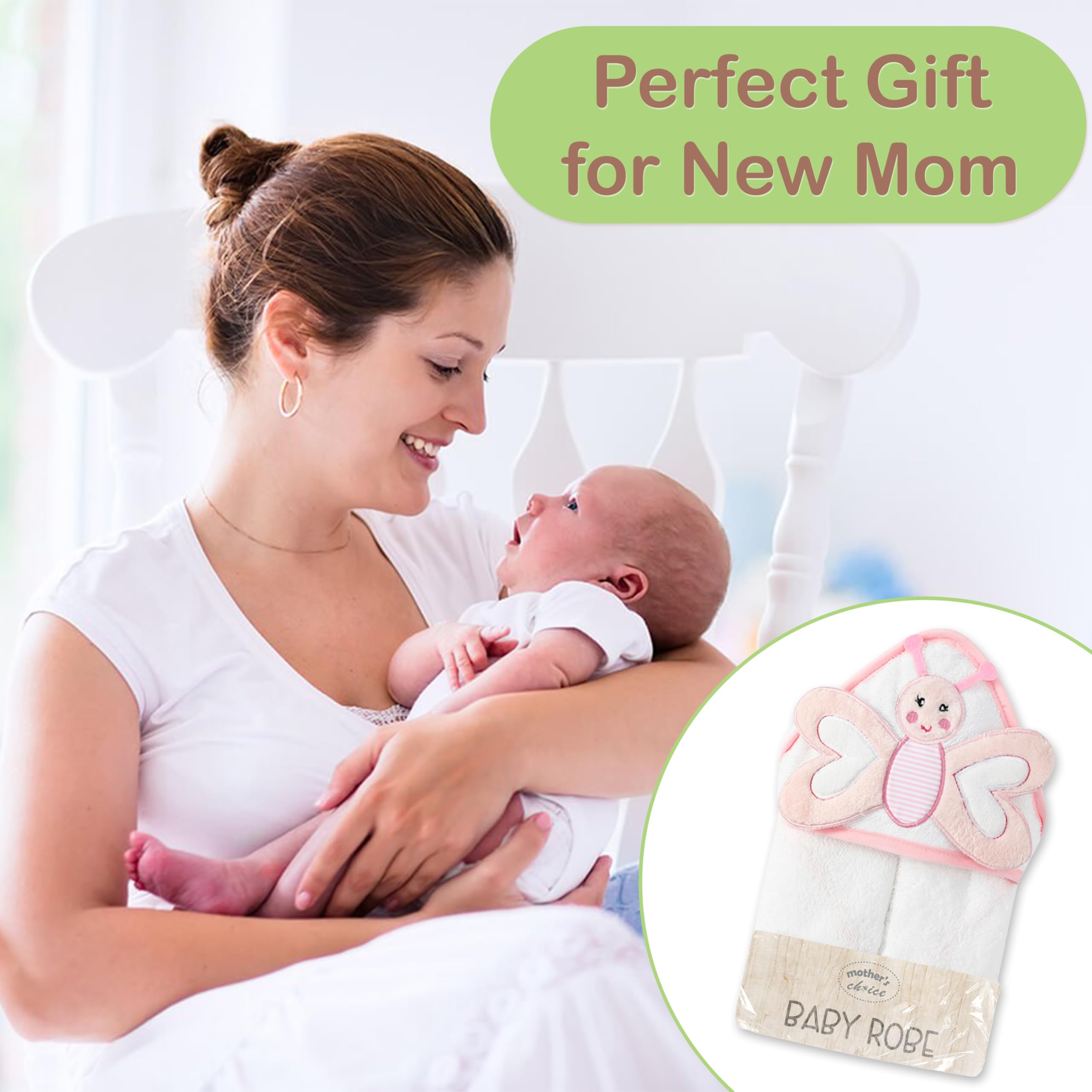 Mother's Choice butterfly hood towel adds playful charm to bath routines.