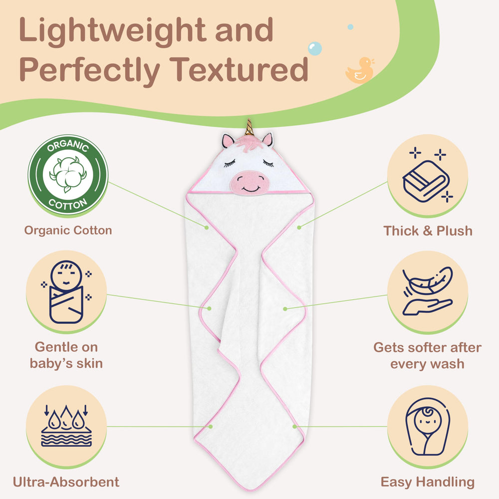 Mother's Choice Organic Baby Hooded Towel large 33x33 inch size for growing babies