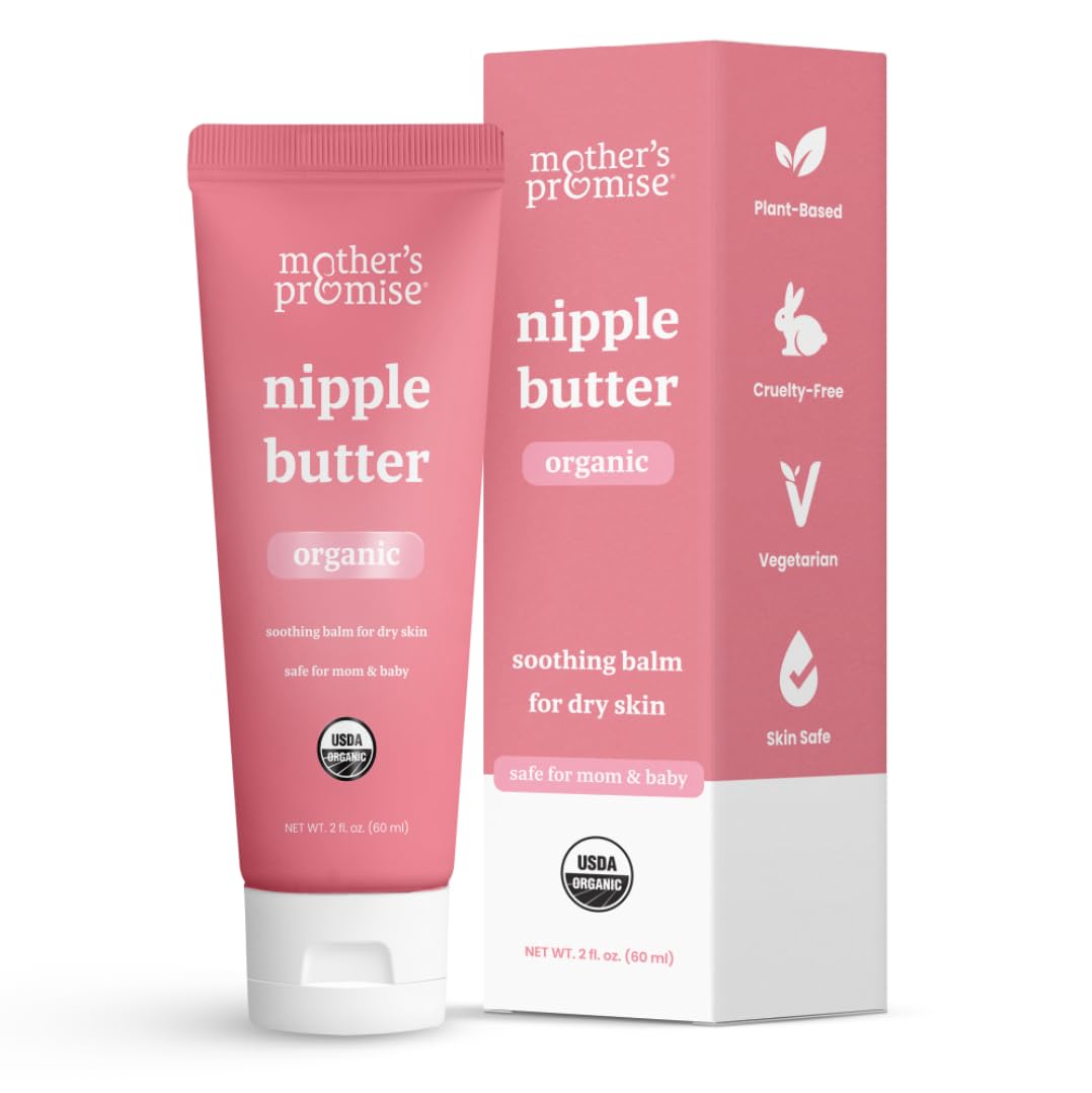 Mother's Promise organic nipple butter packaging close-up showcases natural ingredients