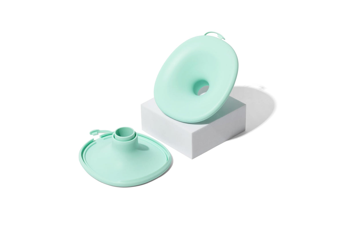 Motif Medical Aura Glow flange close-up in soft silicone, promoting comfortable pumping and better seal during sessions.