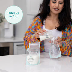 Motif Medical breastmilk bag with double zipper seals for leak-proof storage.