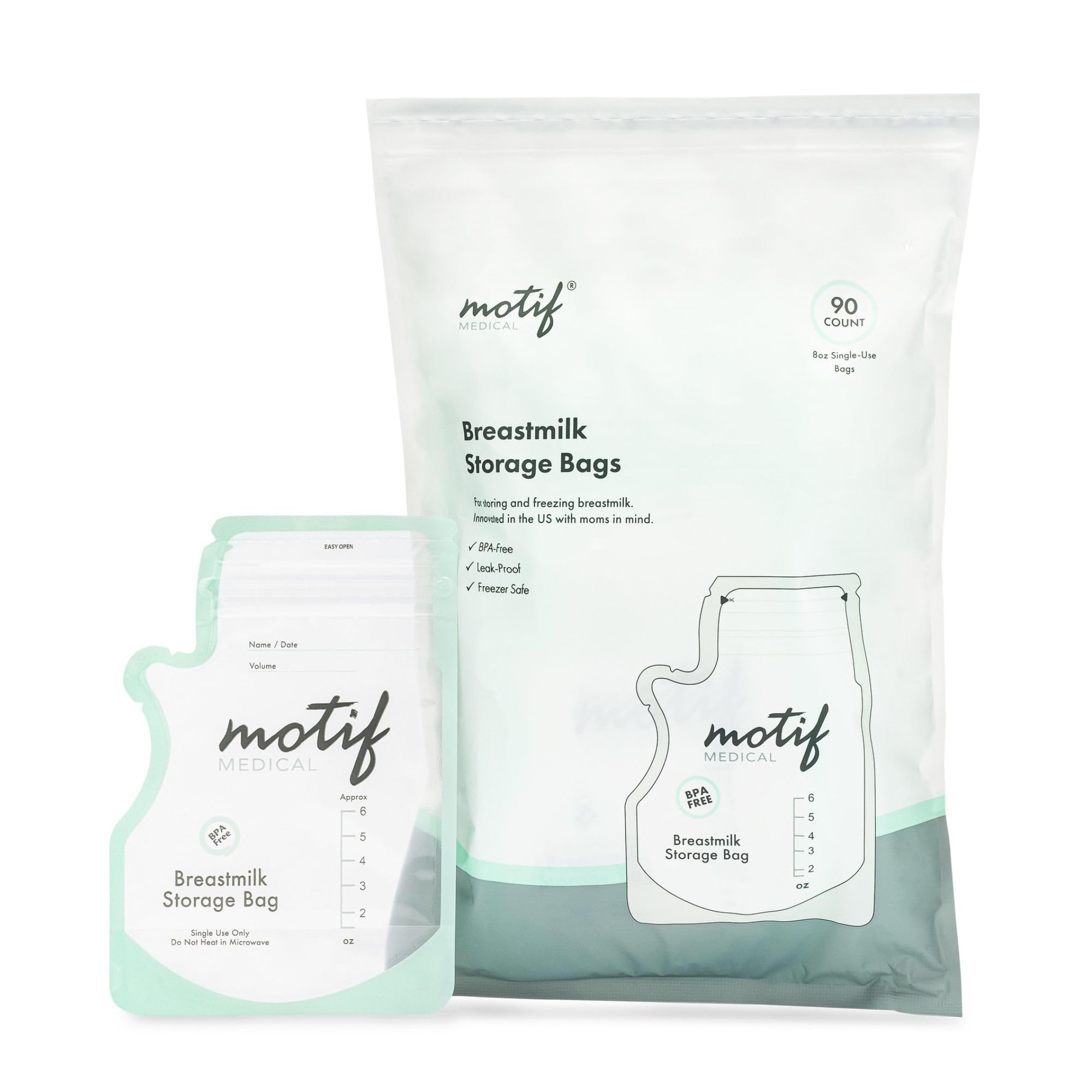 Motif Medical breastmilk bag with easy pour spout demonstrates precise pouring for convenient feed prep.