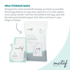 Motif Medical breastmilk bag laid flat to save freezer space.
