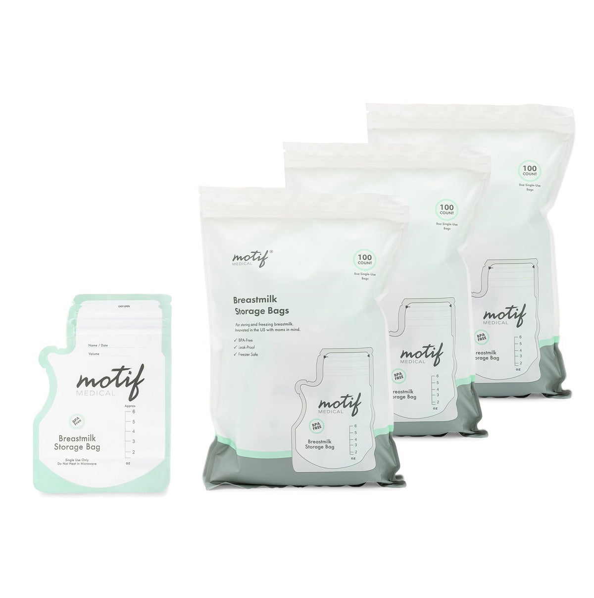 Motif Medical breastmilk bags flat-pack design saves freezer space for moms