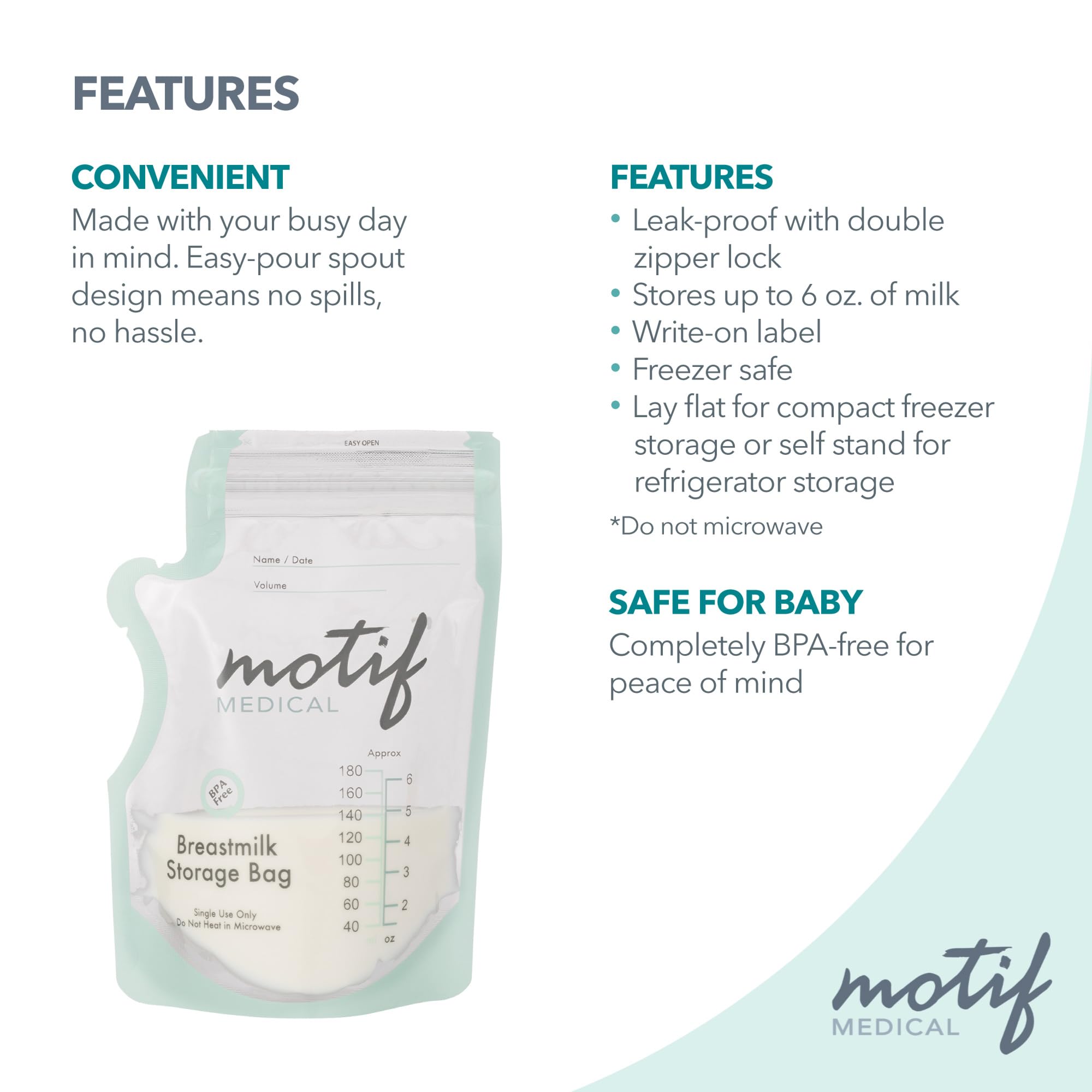 Motif Medical breastmilk bags in refrigerator use for organized pumping supplies