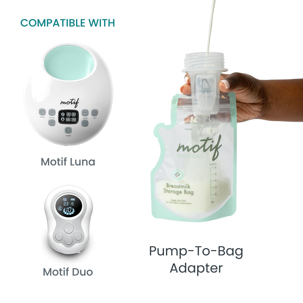 Motif Medical clear design allows easy milk flow monitoring