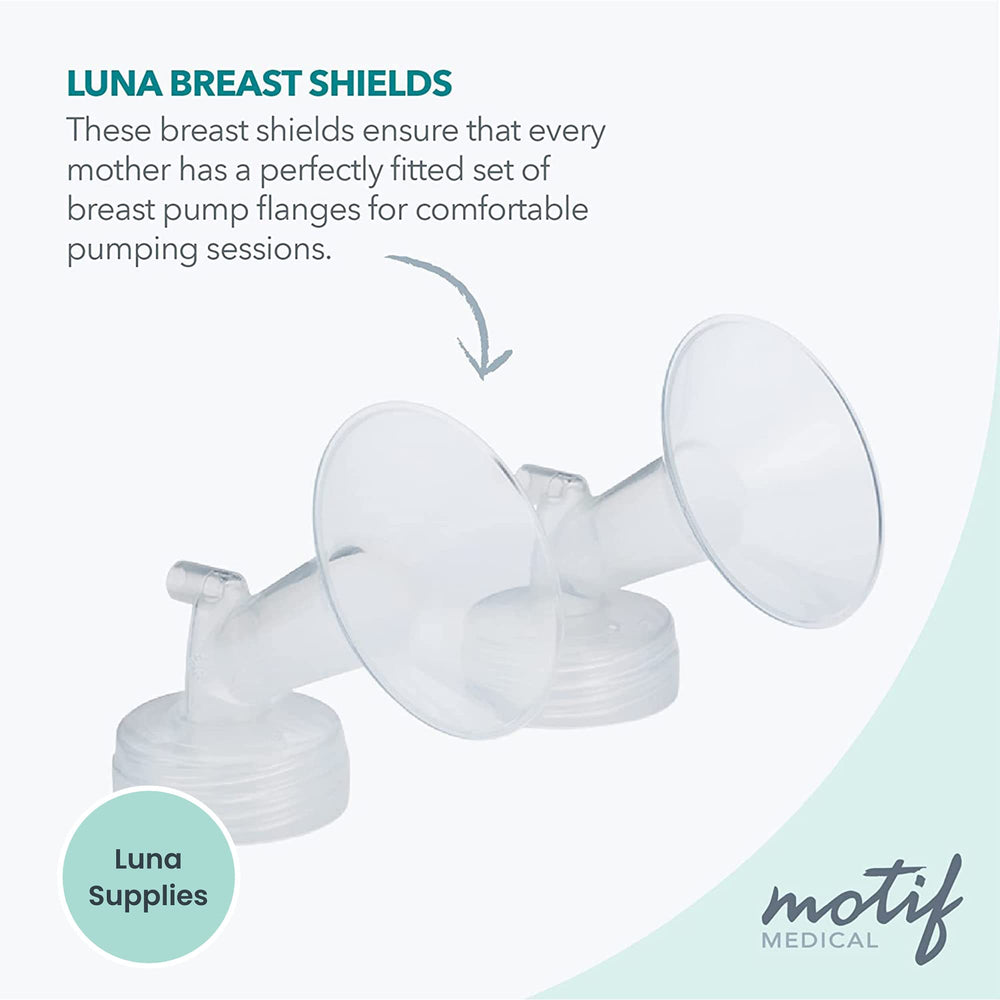 Motif Medical Luna 24mm flange close-up highlights smooth contact for gentle pumping.