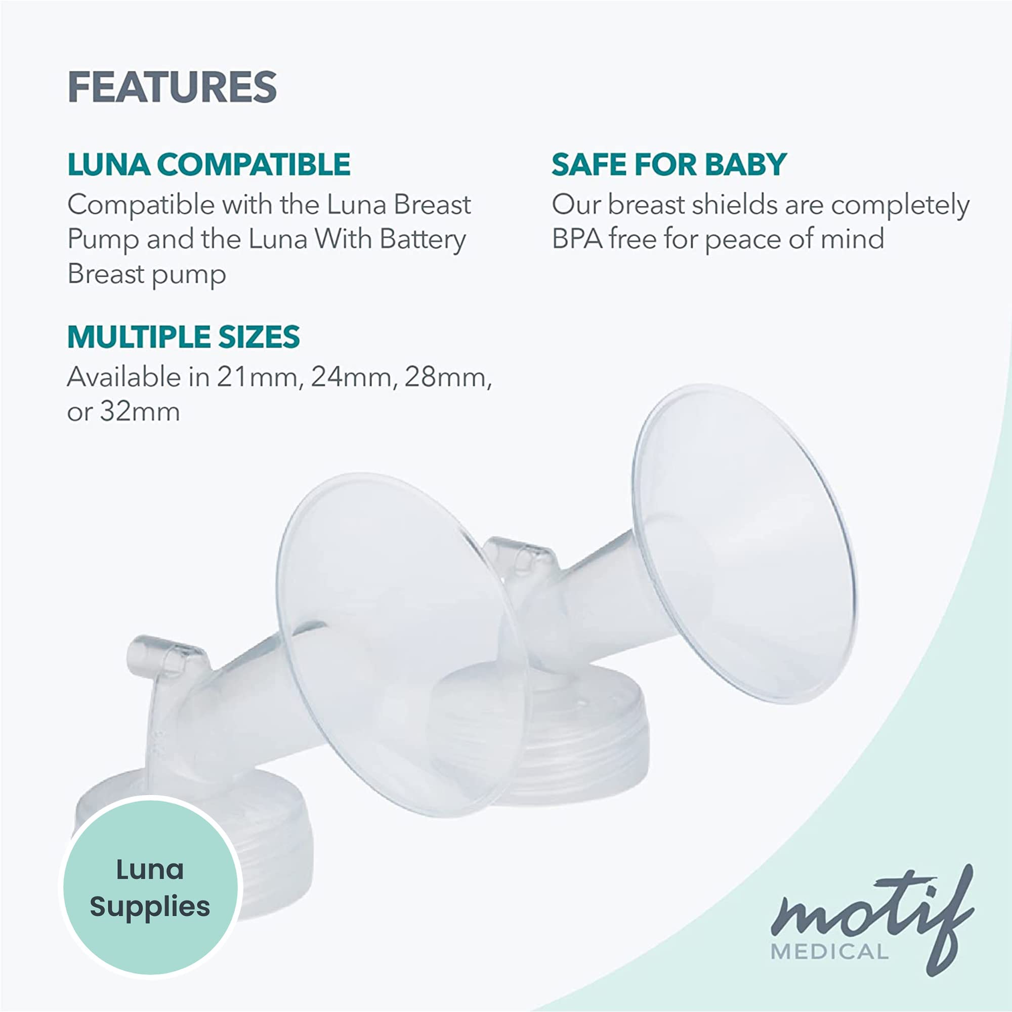 Motif Medical Luna flange 32mm size comparison aids fit decisions for many moms.