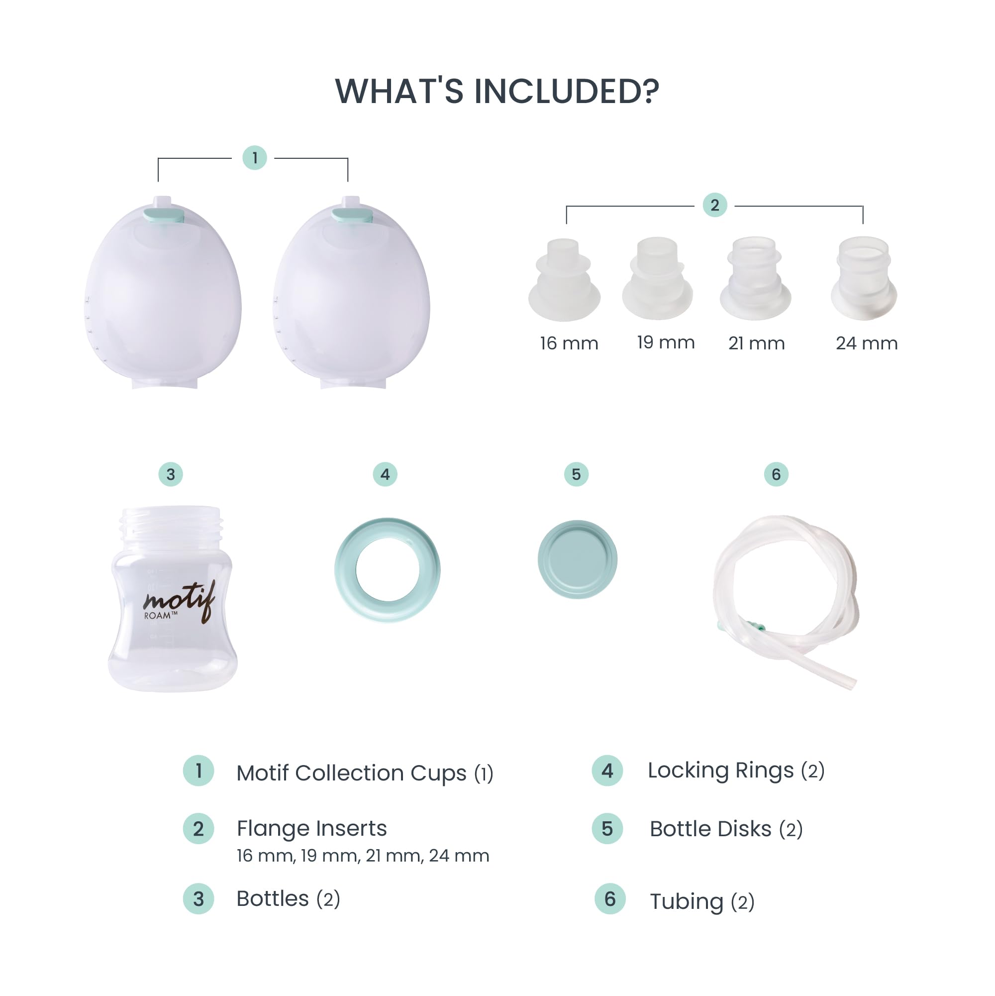 Motif Medical Roam collection cups demonstrate spill-free milk collection.