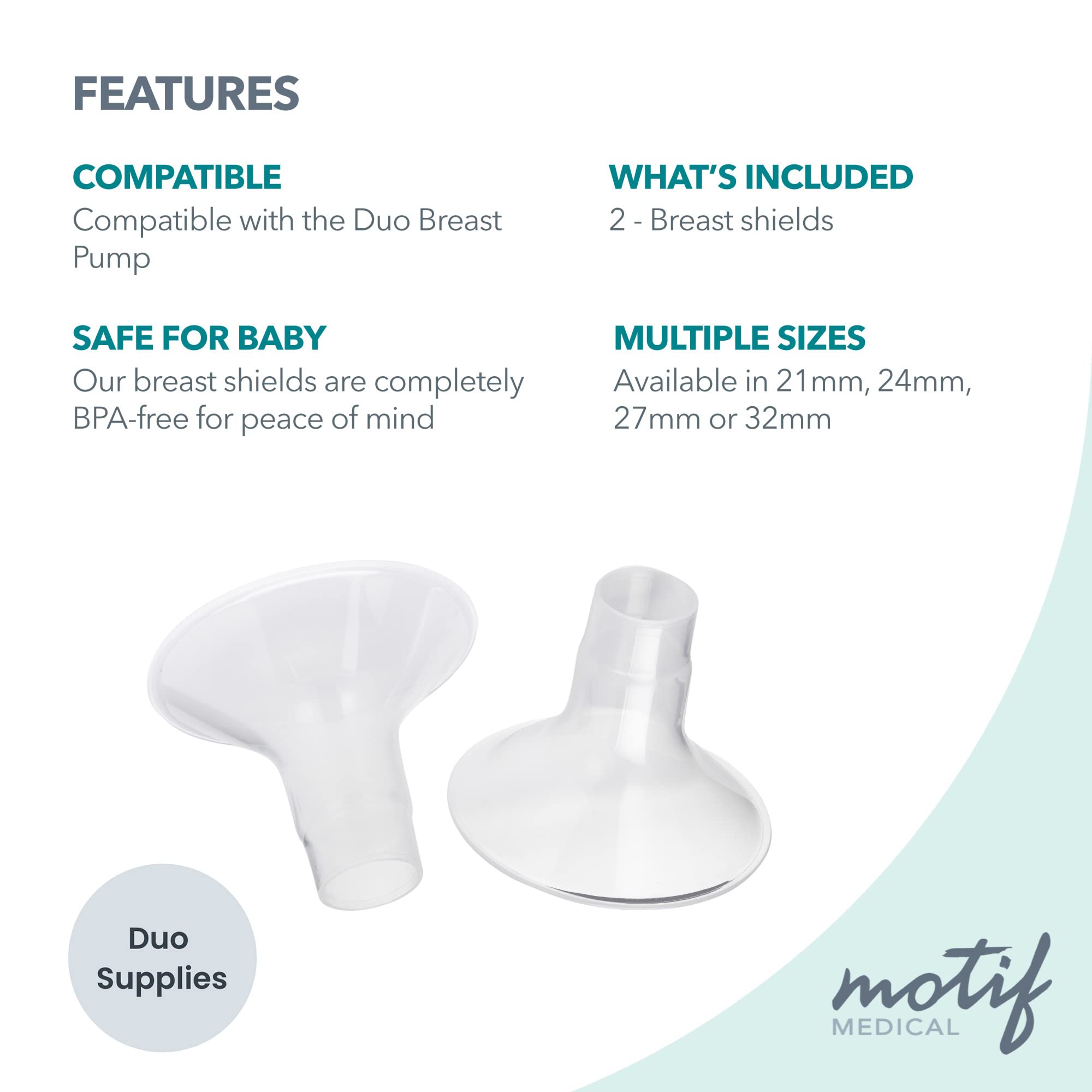 Motif Medical two flanges in use pack highlights convenient dual-pack.