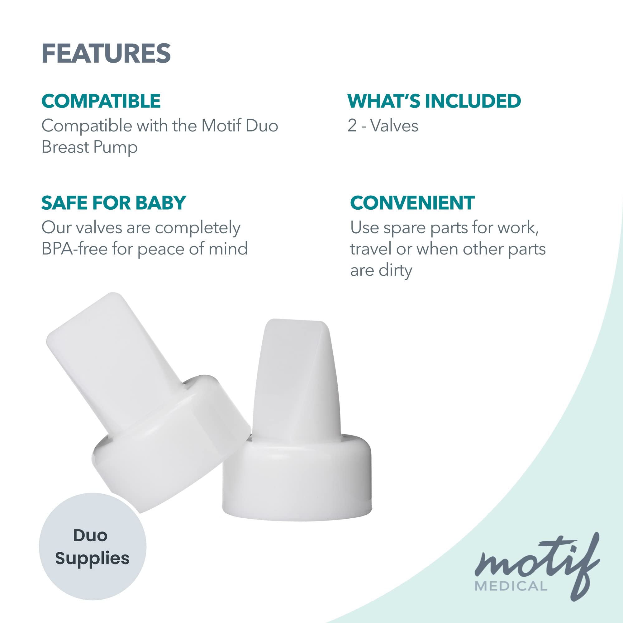 Motif Medical valve pack packaging with two duckbill valves for quick backups.