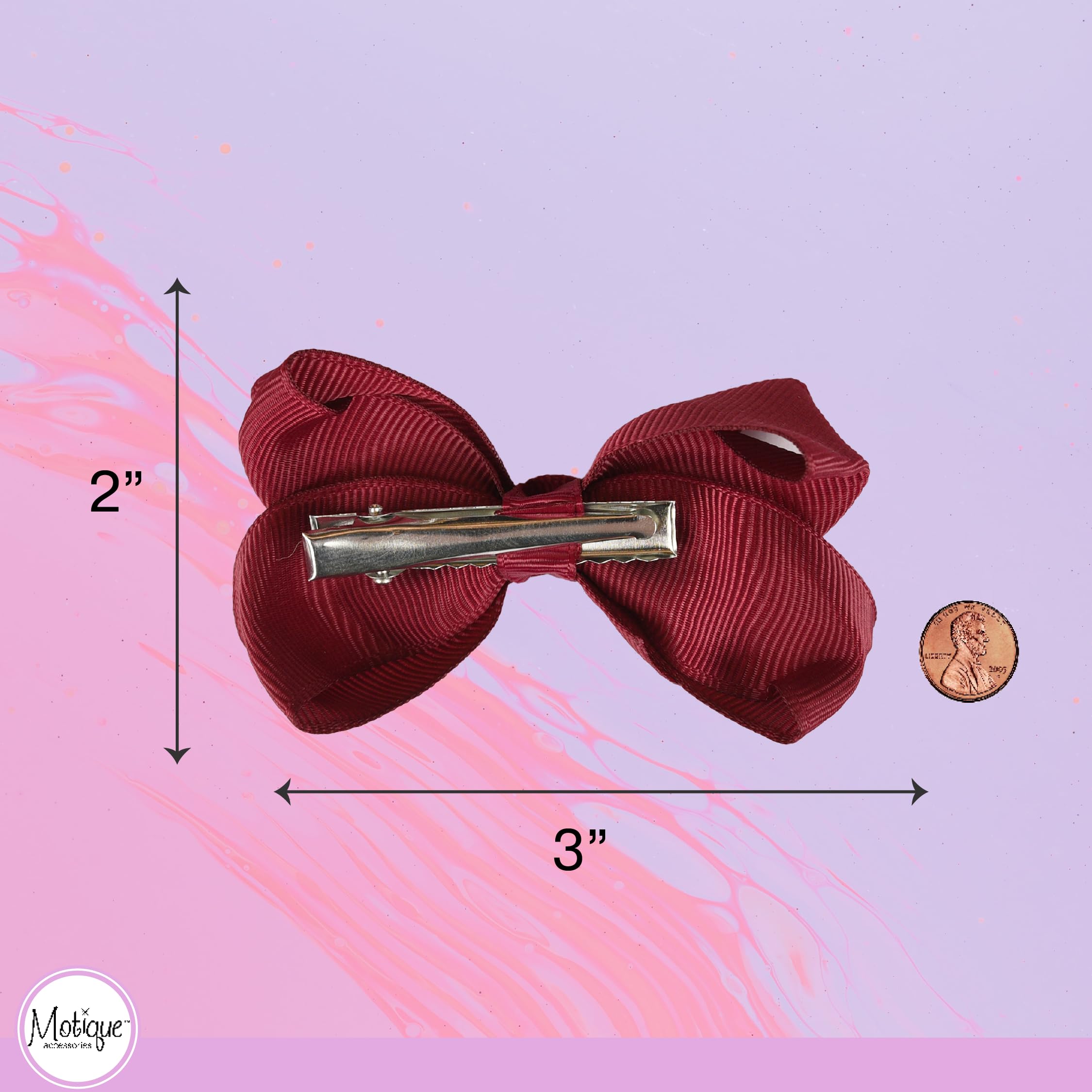 Motique Burgundy bow detail shows scale and shine for coordinate-ready styling.