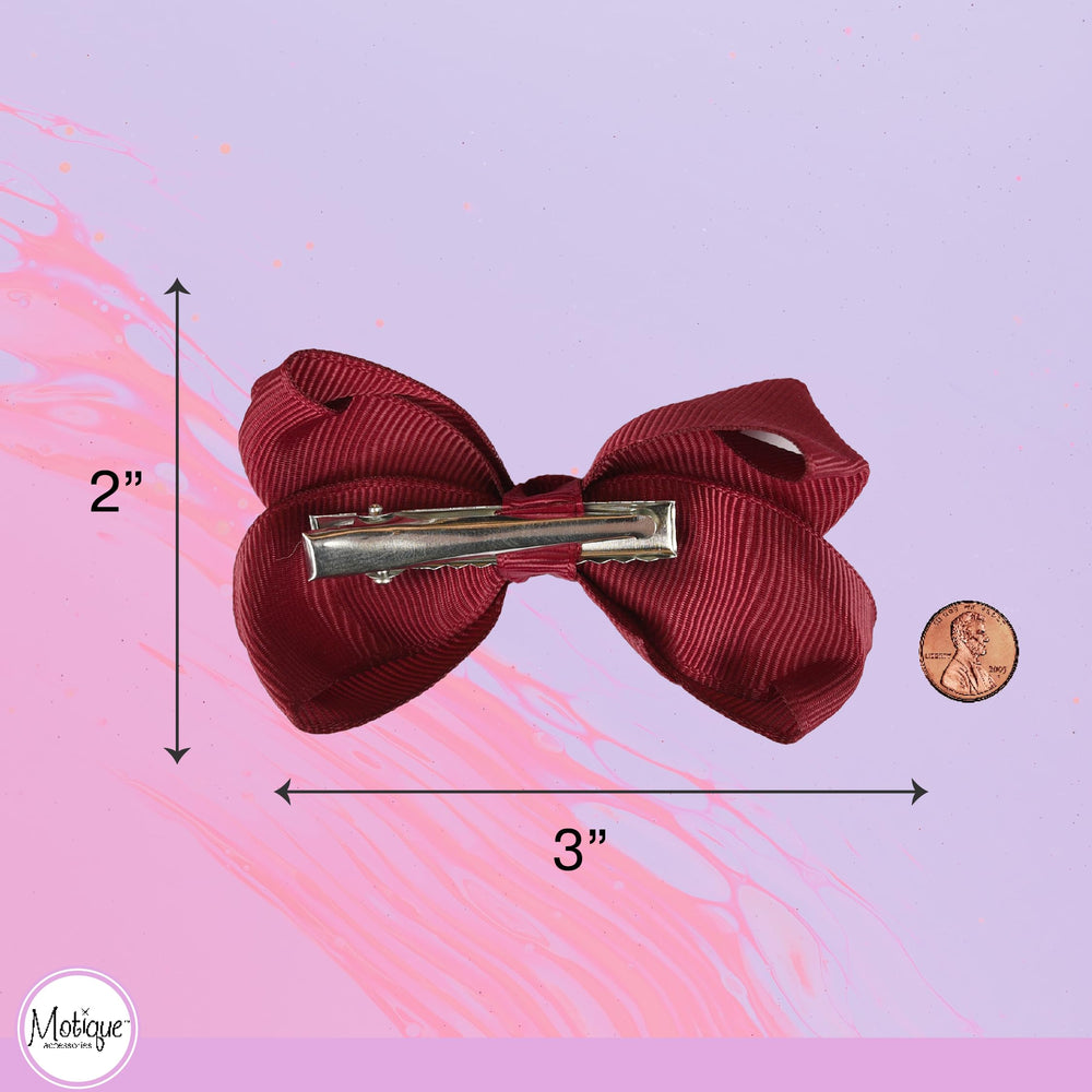 Motique Burgundy bow detail shows scale and shine for coordinate-ready styling.