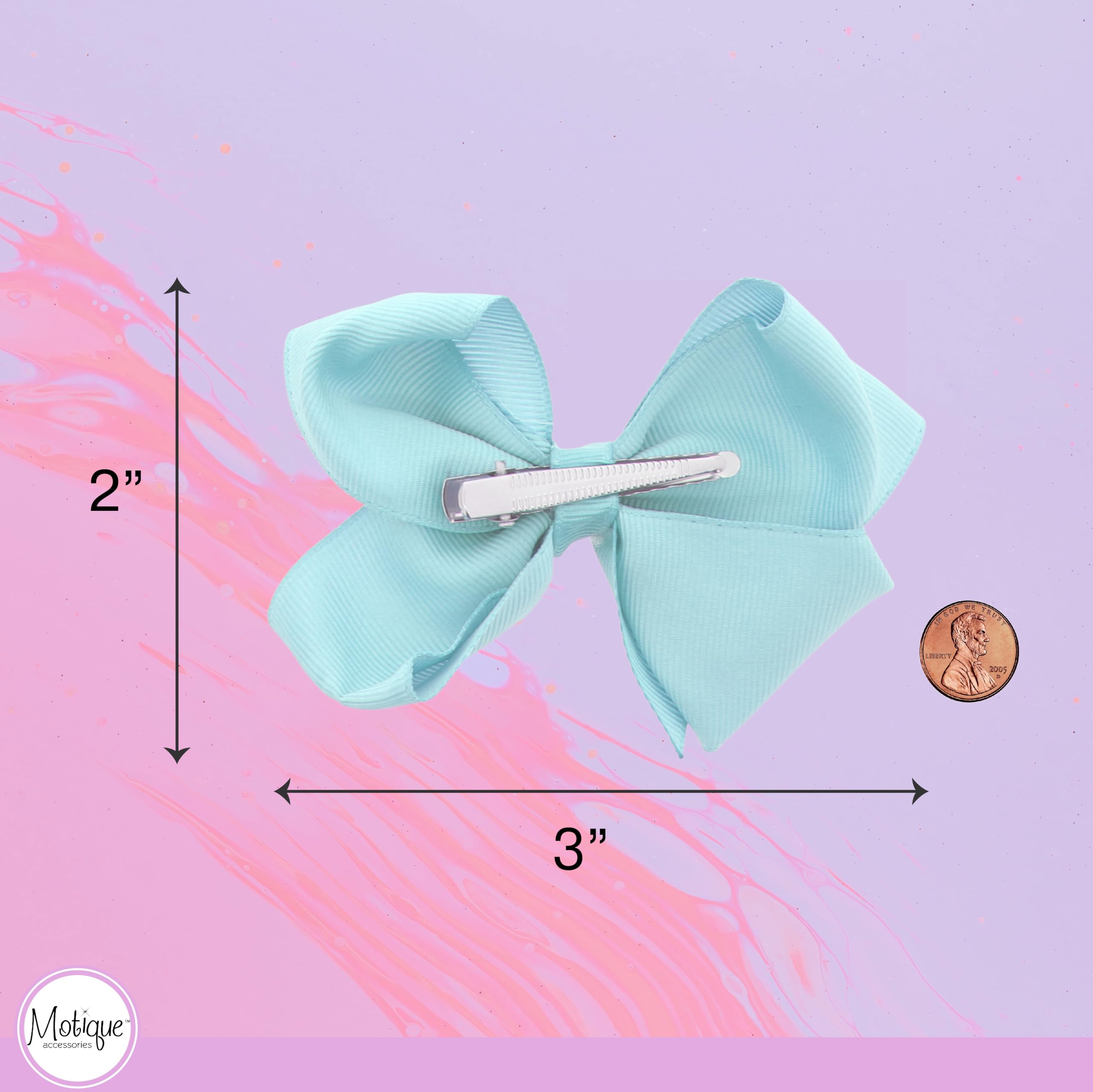 Motique pale blue bow clip worn in hair for daily wear