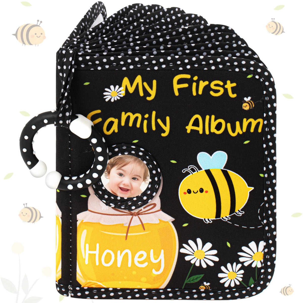 Motiskyy Bee photo album cover with safety mirror for baby interaction