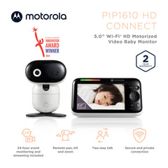 Motorola Nursery 5-inch screen display offers clear monitoring on the go.