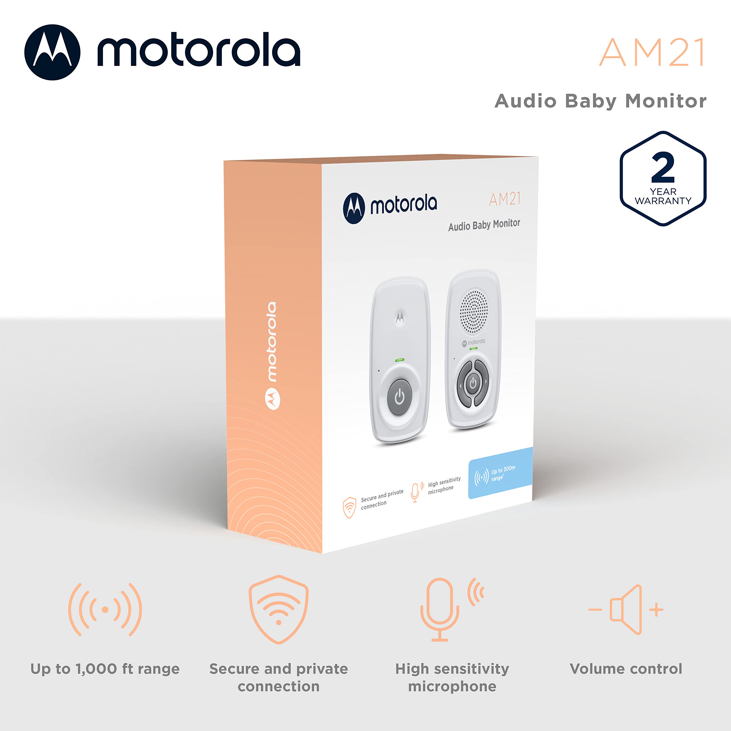 Motorola Nursery AM21 baby unit with cry detection ready to alert you.