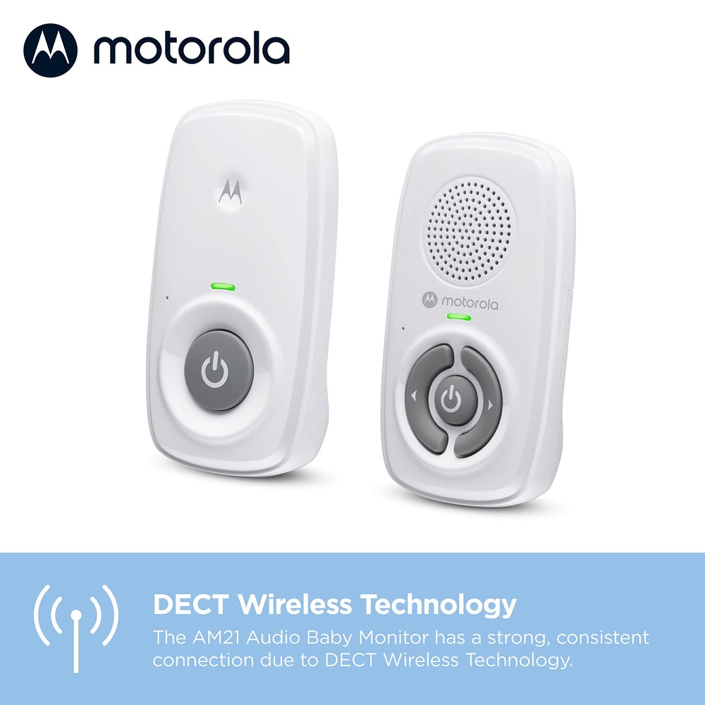 Motorola Nursery AM21 LED indicators show power and connection status.
