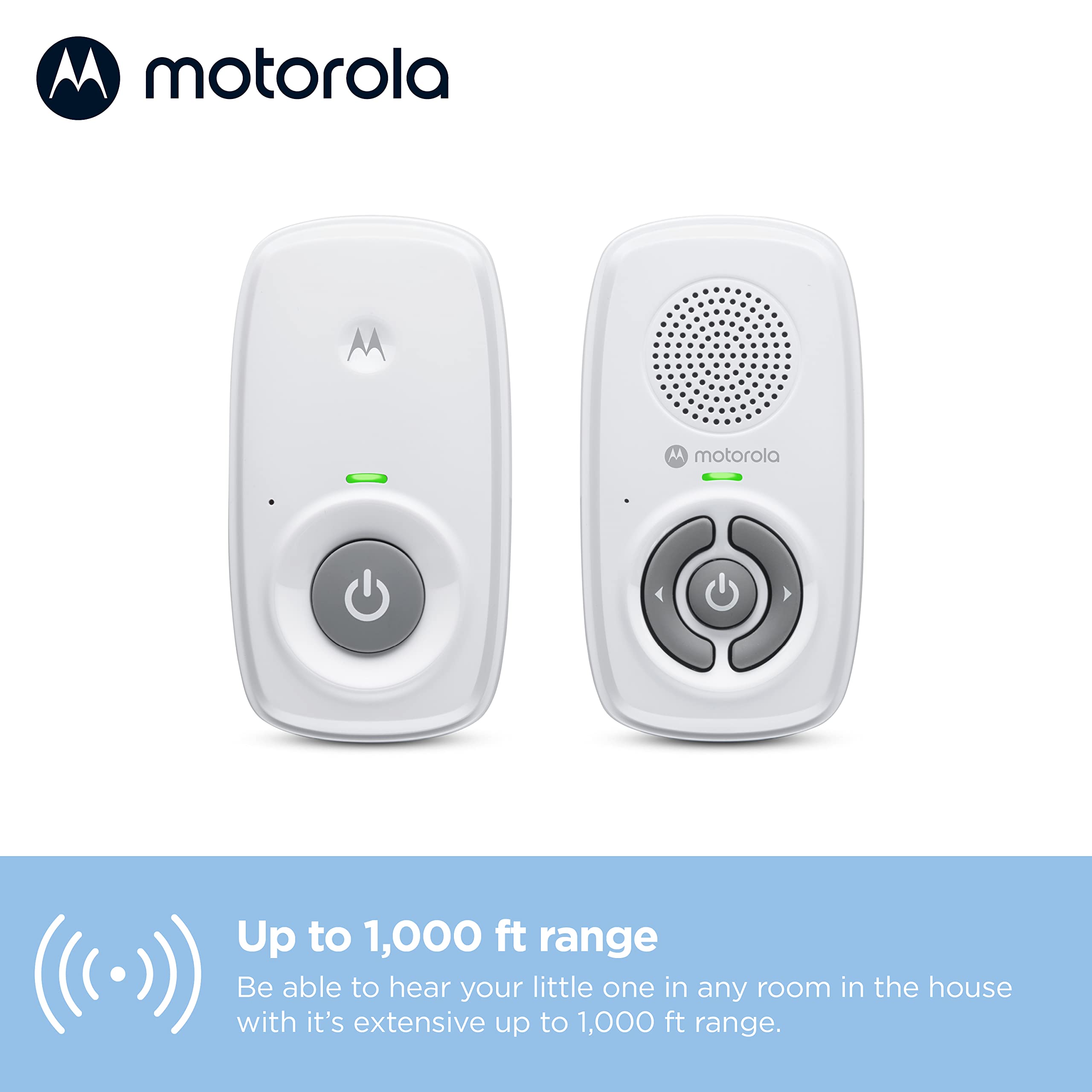 Motorola Nursery AM21 long-range setup demonstrates up to 1000 ft range.