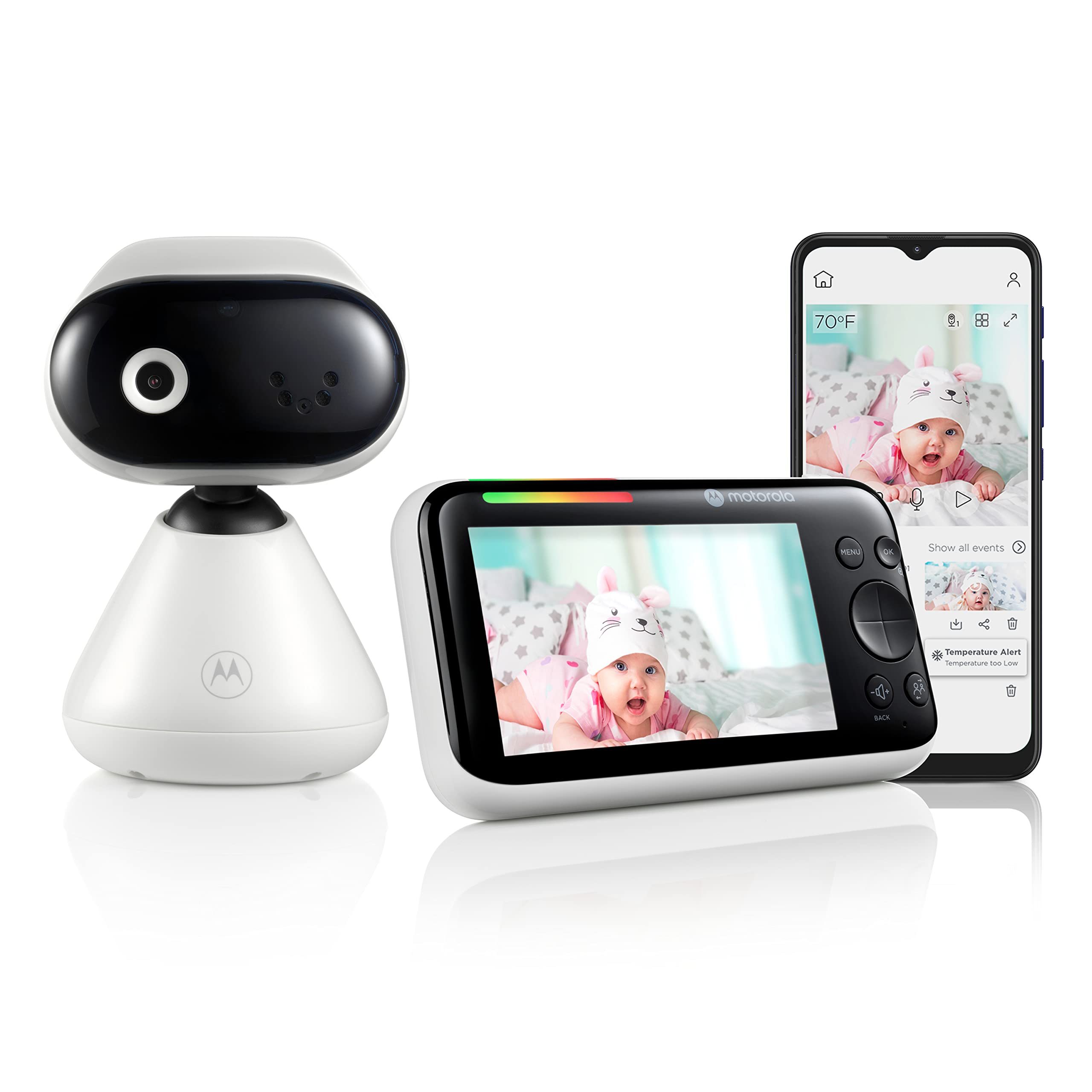 Motorola Nursery PIP1500 shows the 5-inch screen in crisp HD for quick baby checks.