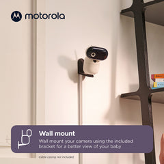 Motorola Nursery PTZ remote control enables flexible framing for nursery coverage.