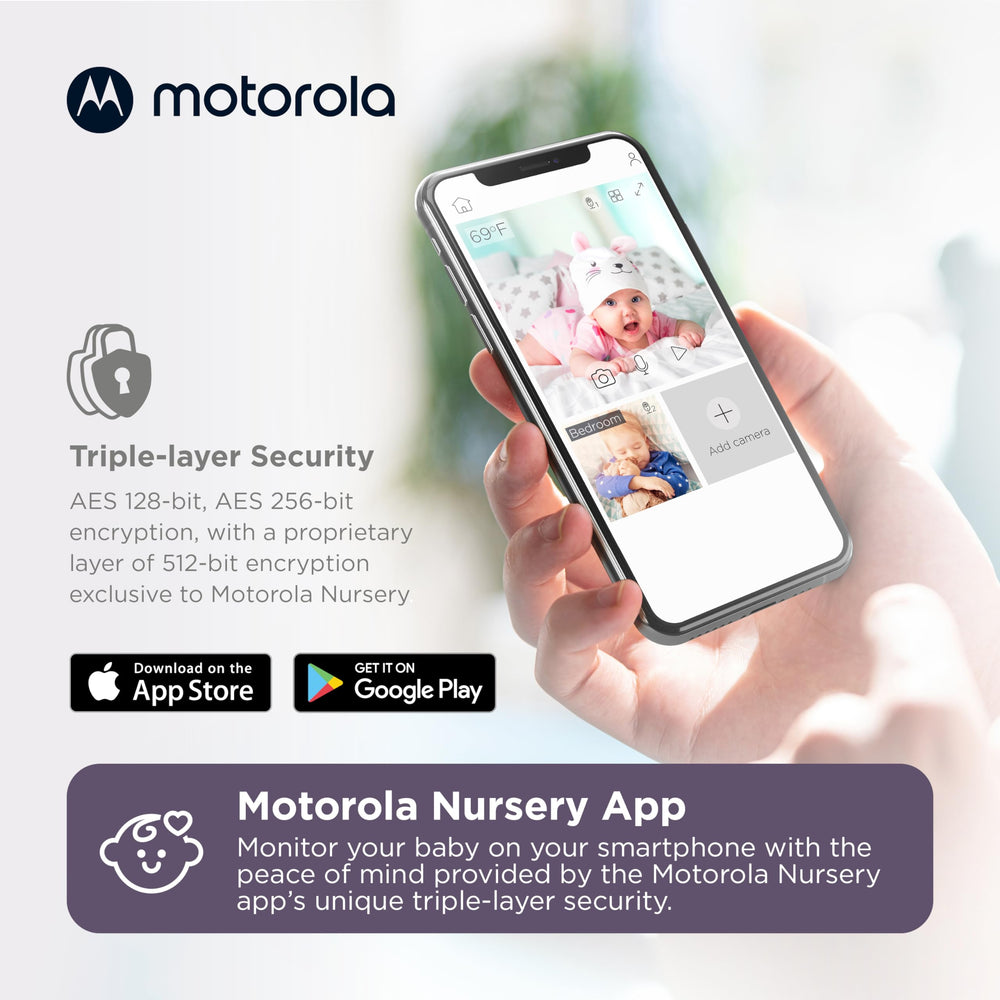 Motorola Nursery two-way audio allows real-time reassurance from another room.