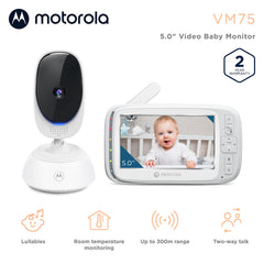 Motorola Nursery VM75 five-inch screen delivers bright, easy viewing in daytime and night.